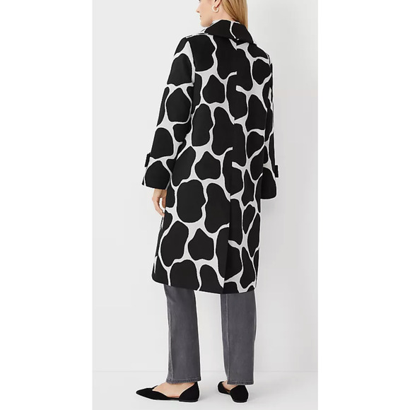 NEW ANN TAYLOR BLACK WHITE GIRAFFE PRINT MAC WOOL BLEND COAT SZ L - Picture 3 of 4